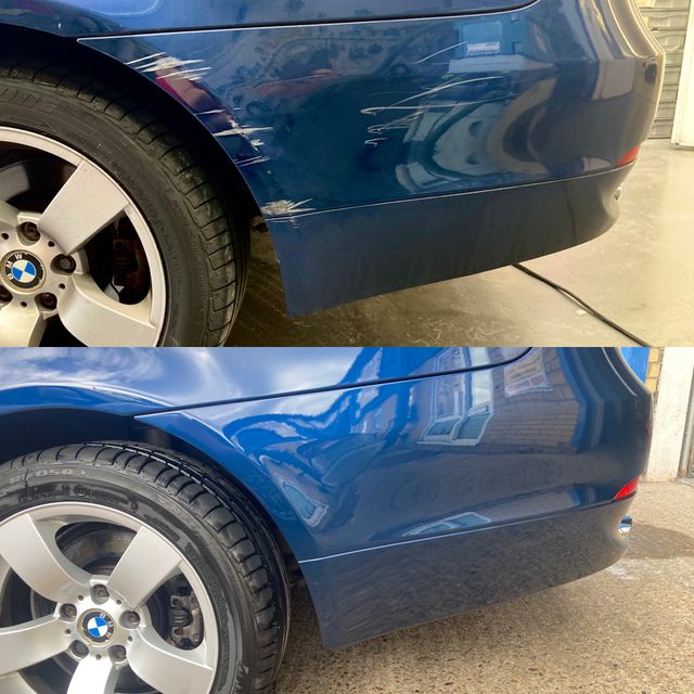 Rear bumper scuff repaired & painted for BMW 